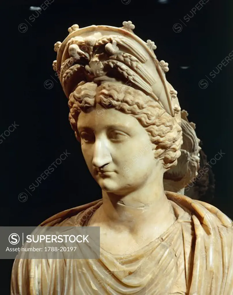 Marble head of Livia on alabaster bust, Roman civilization, 51-54 a.d.