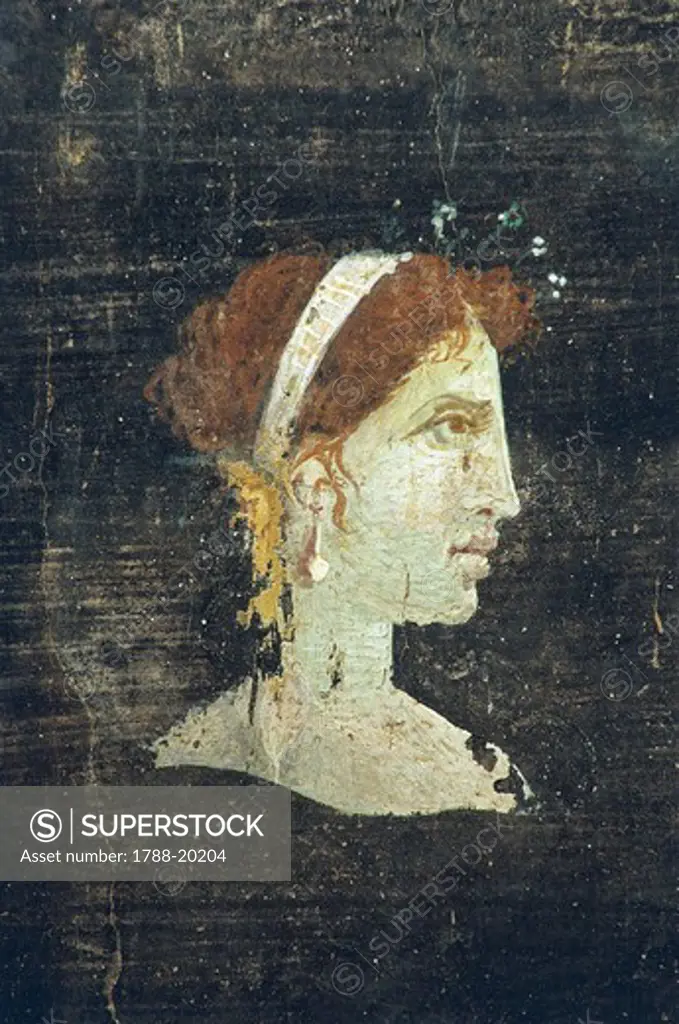 Fresco depicting a woman's profile, Roman civilization, 1st century a.d.