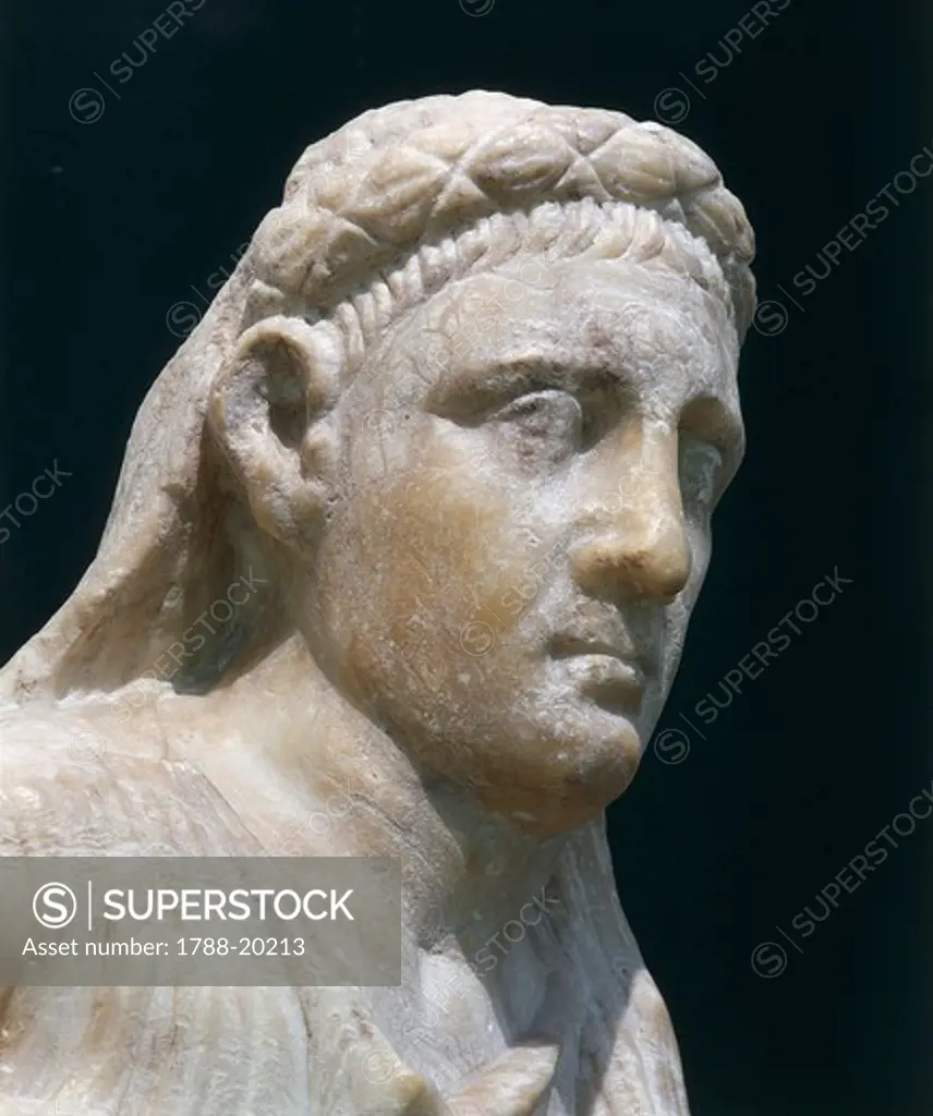 Alabaster bust on lid of urn, Etruscan civilization, 2nd century b.c.
