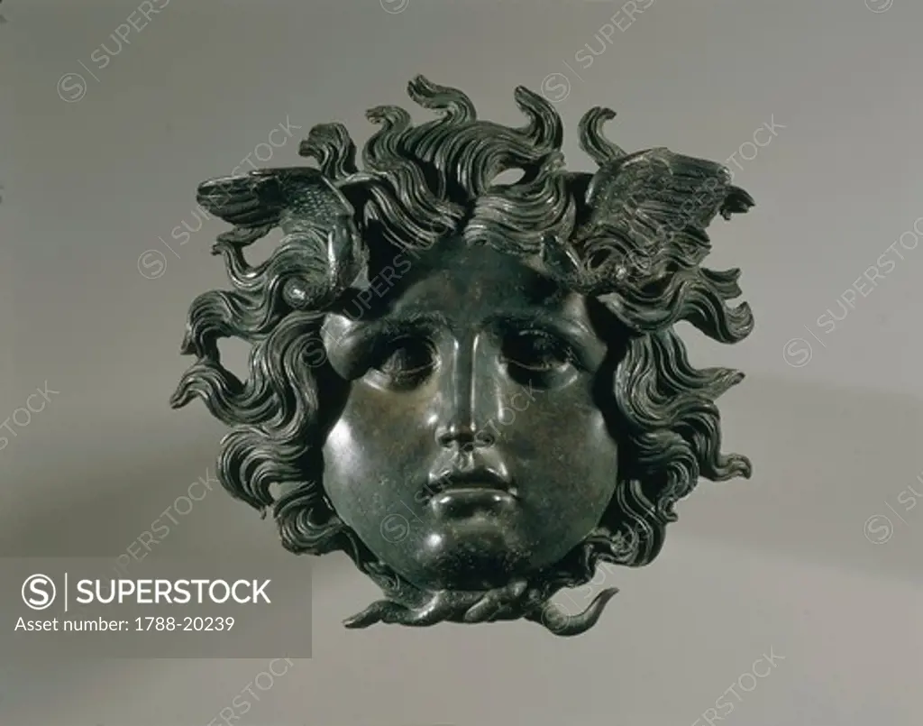 Bronze wall lamp depicting the Head of Medusa, Roman civilization, 1st century a.d.