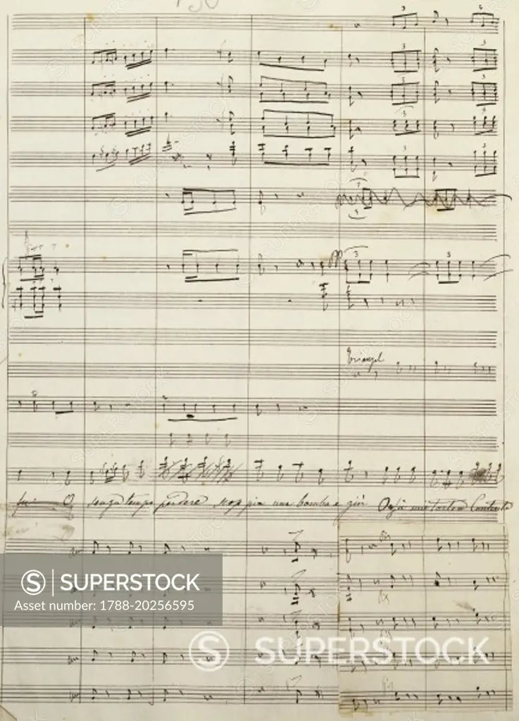 Autograph sheet music of the act I of Gina, opera by Francesco Cilea (1866-1950).