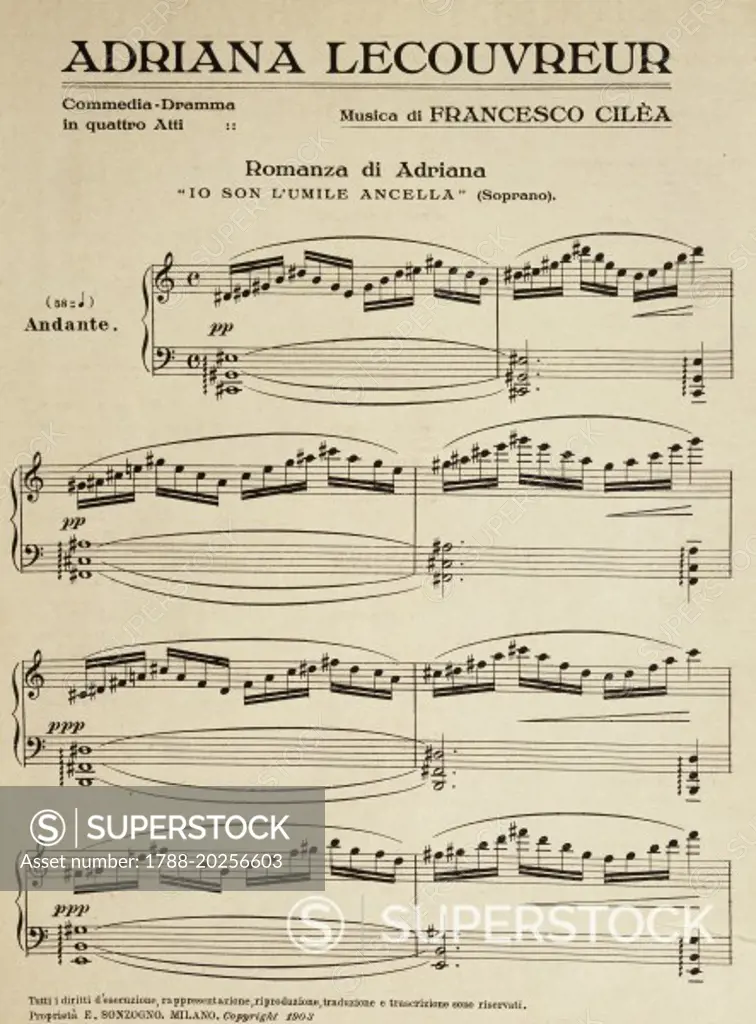 Sheet music of Adriana Lecouvreur, opera by Francesco Cilea (1866-1950).