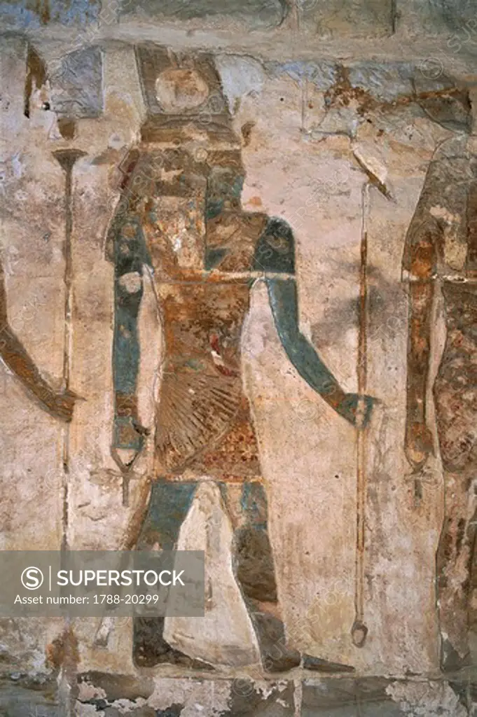 Egypt, Bahariya Oasis, Temple of Ain el Meftla, mural decoration depicting pharaoh