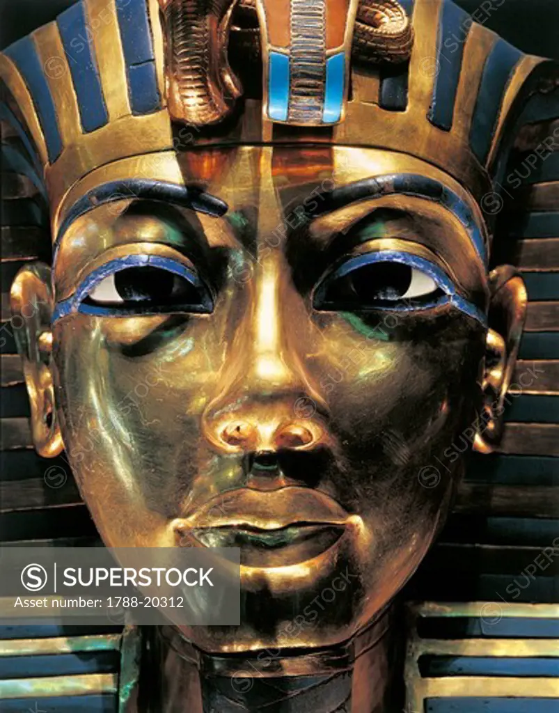 Burial mask of pharaoh Nebkheperura Tutankhamen, from Treasure of Tutankhamen