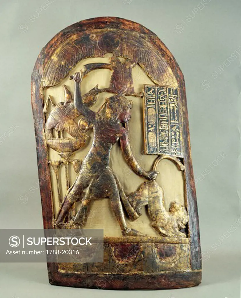 Ceremonial shield with scene of feline hunting, from Treasure of Tutankhamen