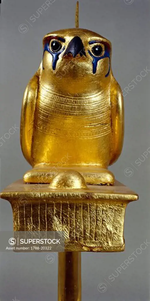 Gilded wood standard depicting Gemhesu hawk, from Treasure of Tutankhamen