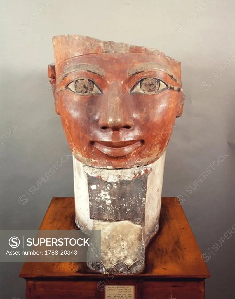 Painted limestone head of Queen of Hatshepsut