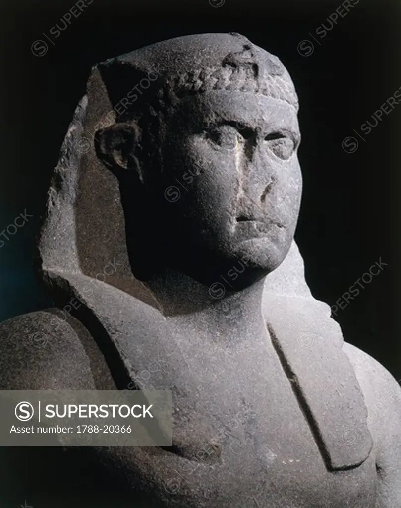Granite statue of Ptolemy IX or X, bust, 116-81 b.c.