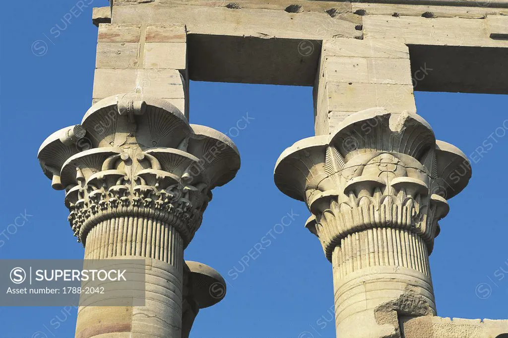 Egypt. Nubian monuments at Philae (UNESCO World Heritage List, 1979). Roman Kiosk of Trajan, architectural detail