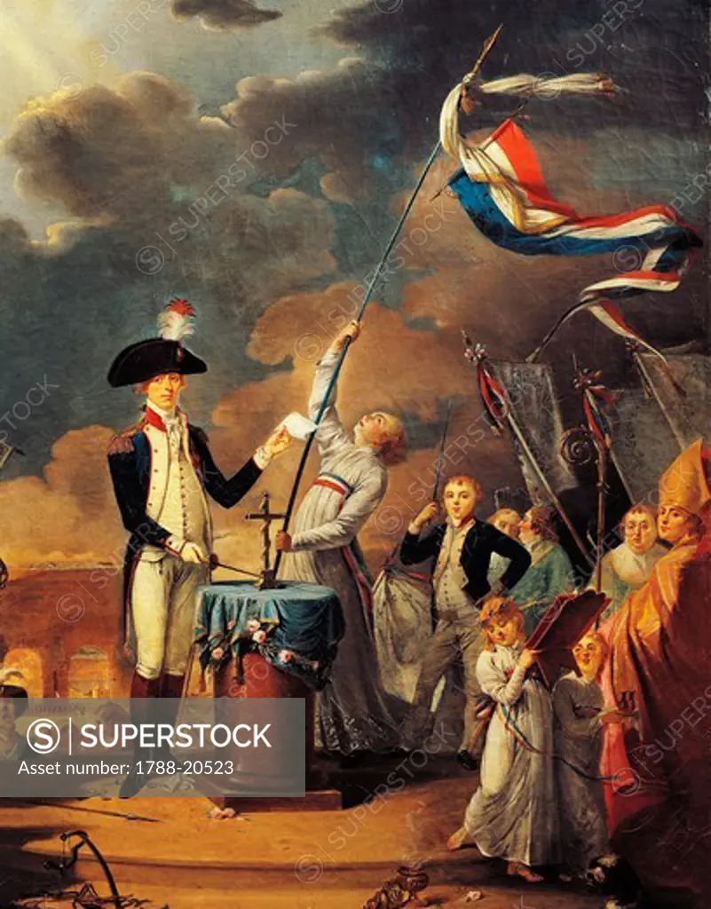 France, Paris, Painting of La Fayette swearing during Feast of the Federation on July 14, 1790
