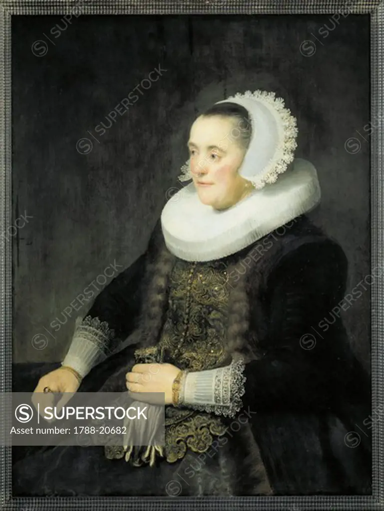 Austria, Vienna, Painted portrait of mature woman
