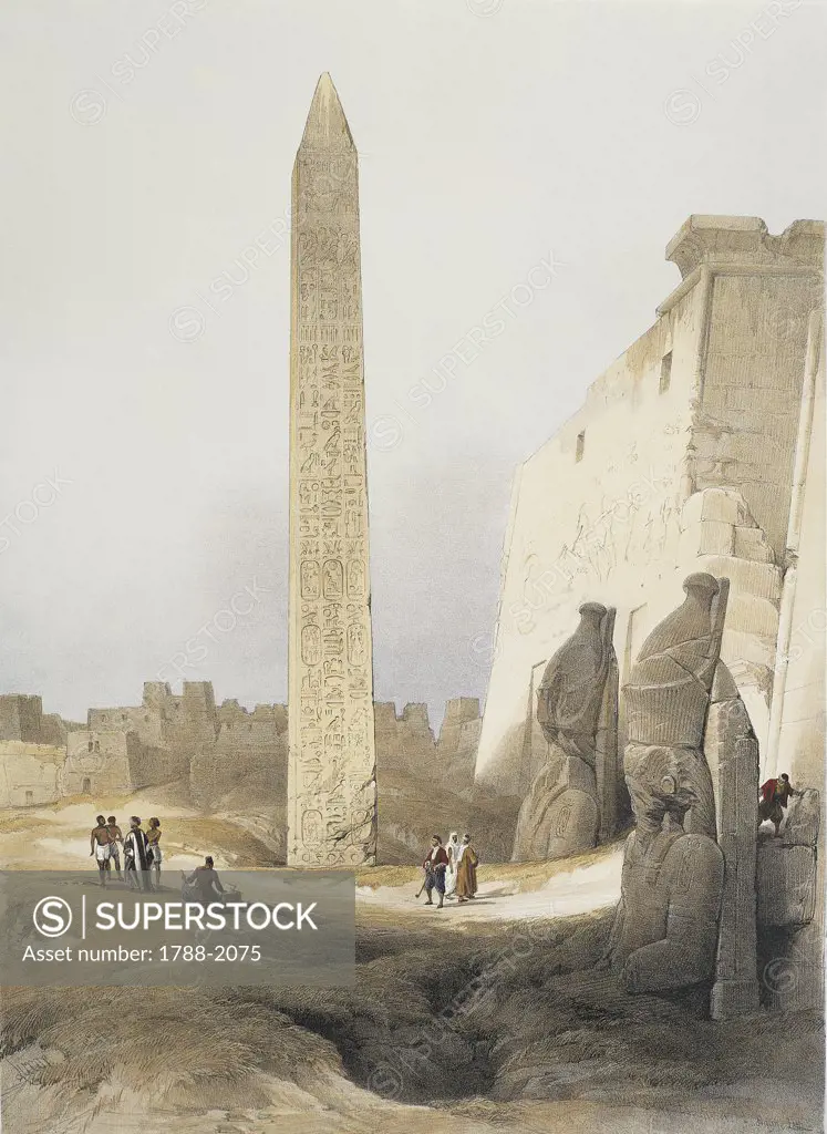 Egypt - 19th century. Obelisk at Luxor. Engraving by David Roberts, 1848