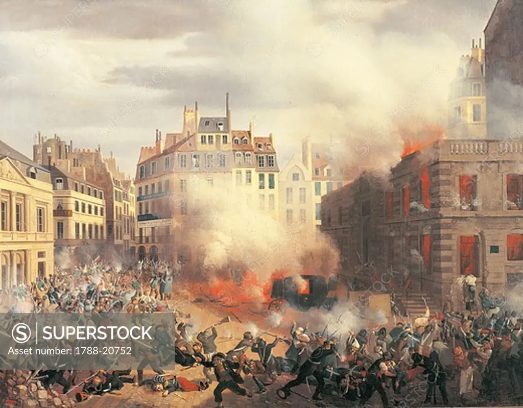 France, Paris, Burning of the Chateau d'Eau at Palais-Royal of Paris on February 24th, 1848