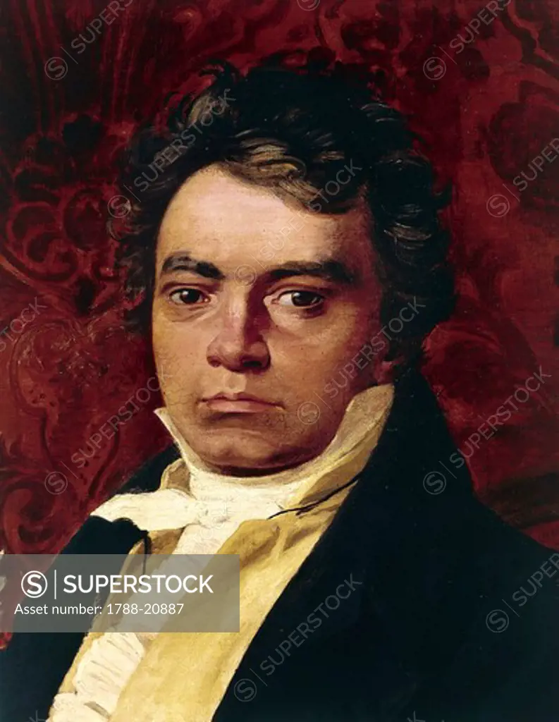 Italy, Bologna, Portrait of Ludwig van Beethoven, detail