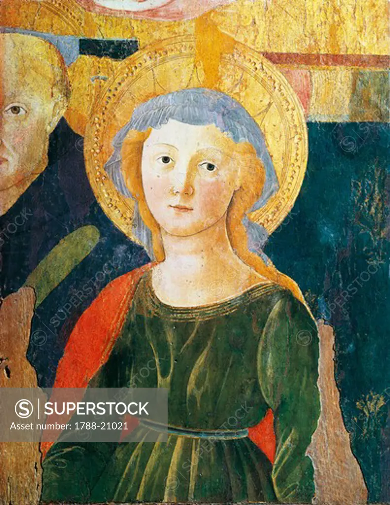 Italy, Asissi, Female Saint and Saint Peter Martyr, detail