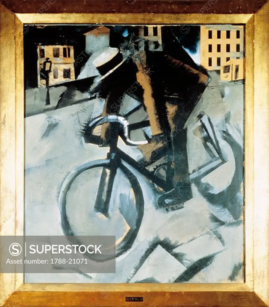 The Cyclist, tempera and collage on cardboard