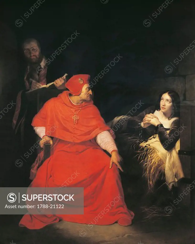 France, Rouen, Sick Joan of Arc is interrogated in her prison by Cardinal of Winchester