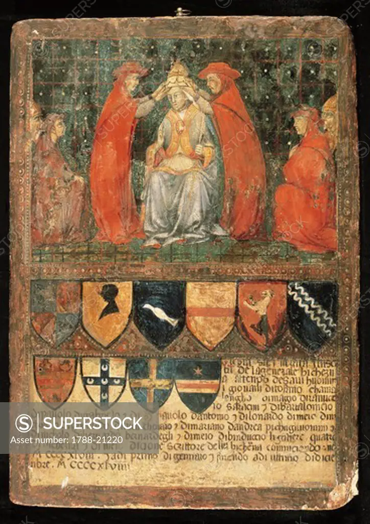 Italy, Biccherna's panel with the crowning of Pope Niccolo V