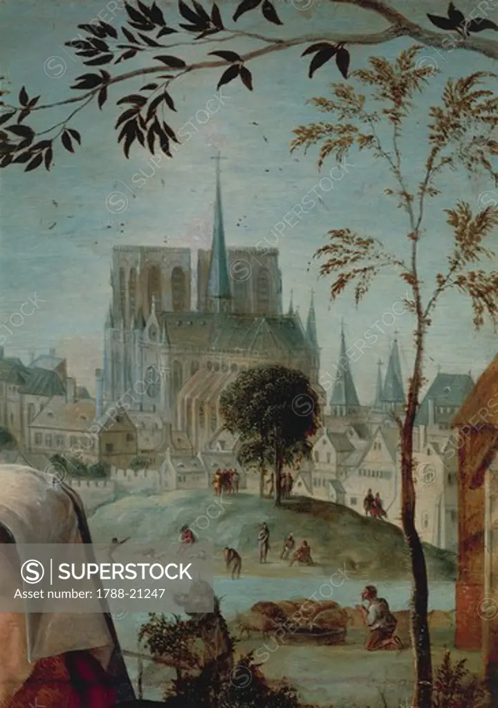 France, Paris, gallant scene with Notre-Dame Cathedral