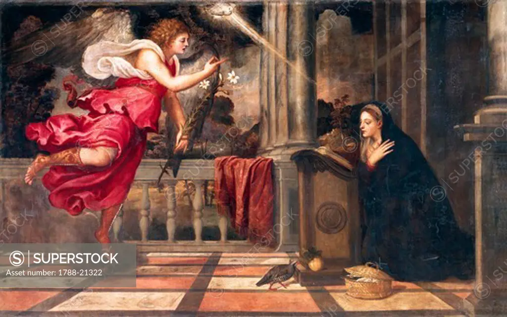 Italy, Venice, oil painting of Annunciation