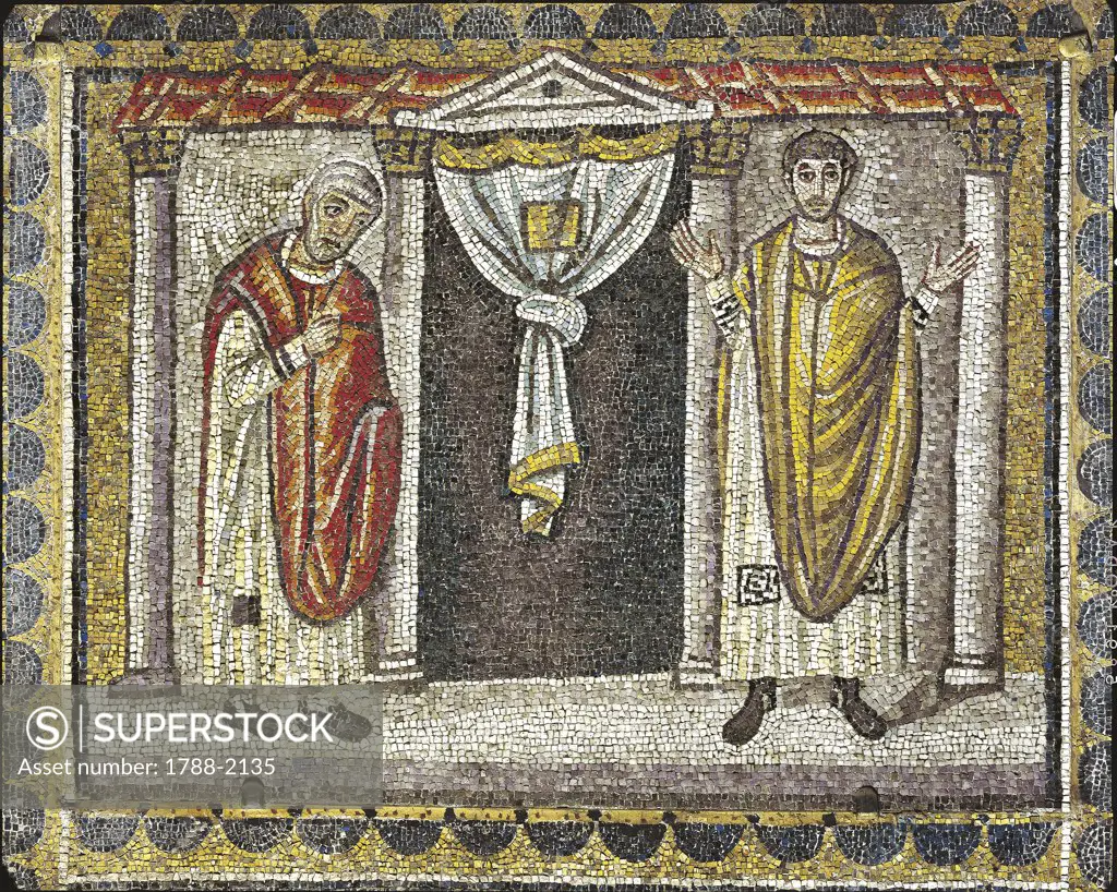 Italy - Emilia-Romagna region - Ravenna. Basilica of St. Apollinare Nuovo (late 5th-early 6th century A.D.). The parable of the Pharisee and the Publican. Mosaic