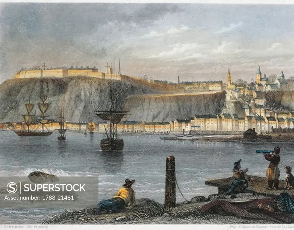 Canada, Quebec, print of port of city