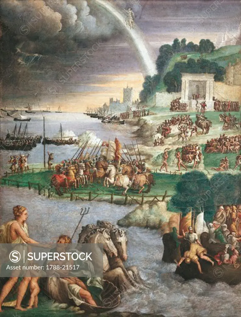 Italy, Varallo Sesia, Scene from the Aeneid, Fresco detail