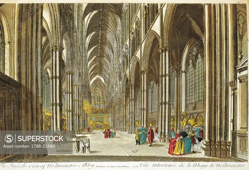 England, London, painting of Interior of Westminster Abbey