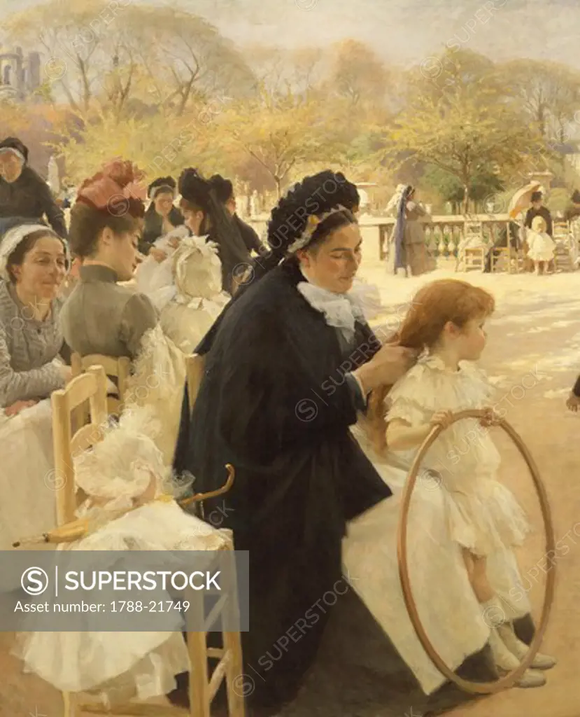 France, Paris, oil on canvas painting of The Luxembourg Gardens