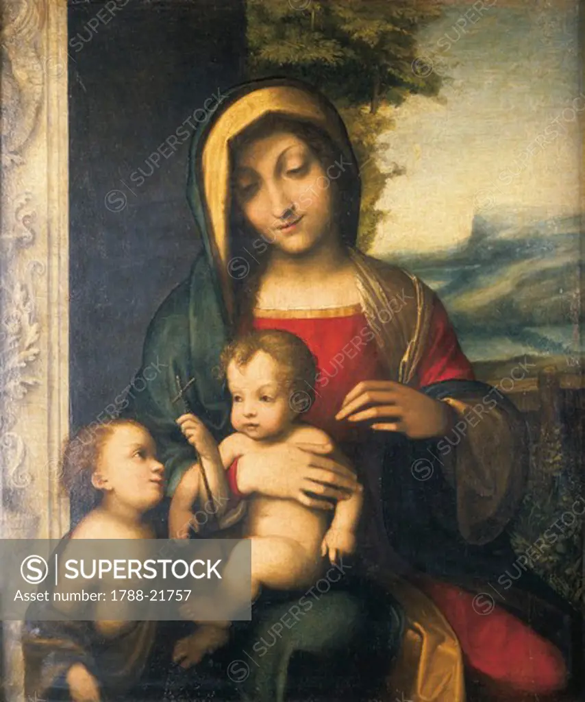 Italy, painting of Madonna and Child with the Infant Saint John