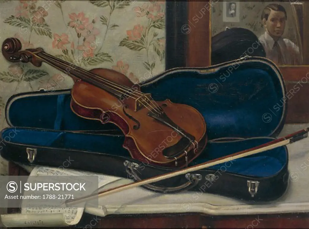 Italy, Rome, oil on canvas painting of The Violin at the Mirror