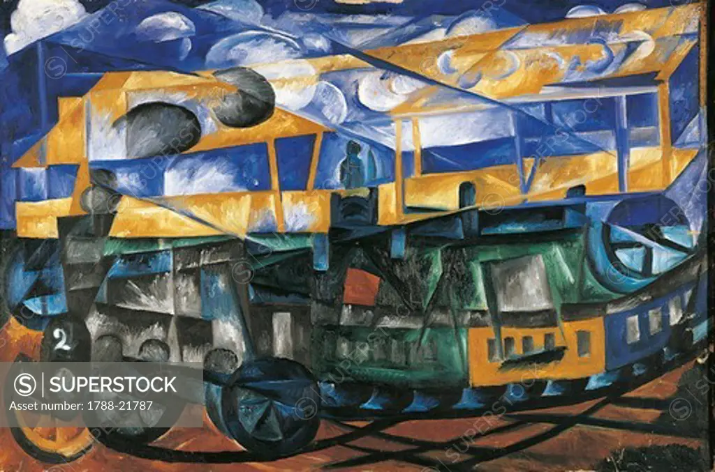 Russia, Kazan, painting of the plane over the train