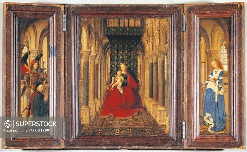 Germany, Dresden, Triptych with Archangel Gabriel, Donor and Saint Catherine