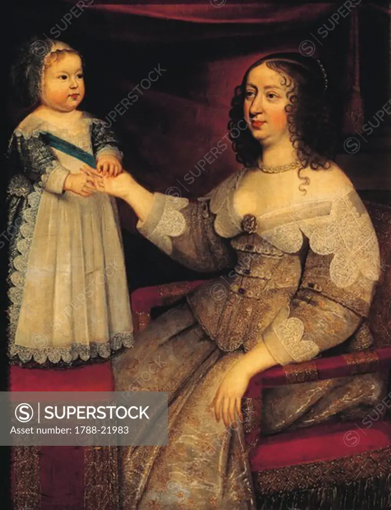 France, Versailles, Portrait of Anne of Austria Queen of France, with Louis XIV as a child
