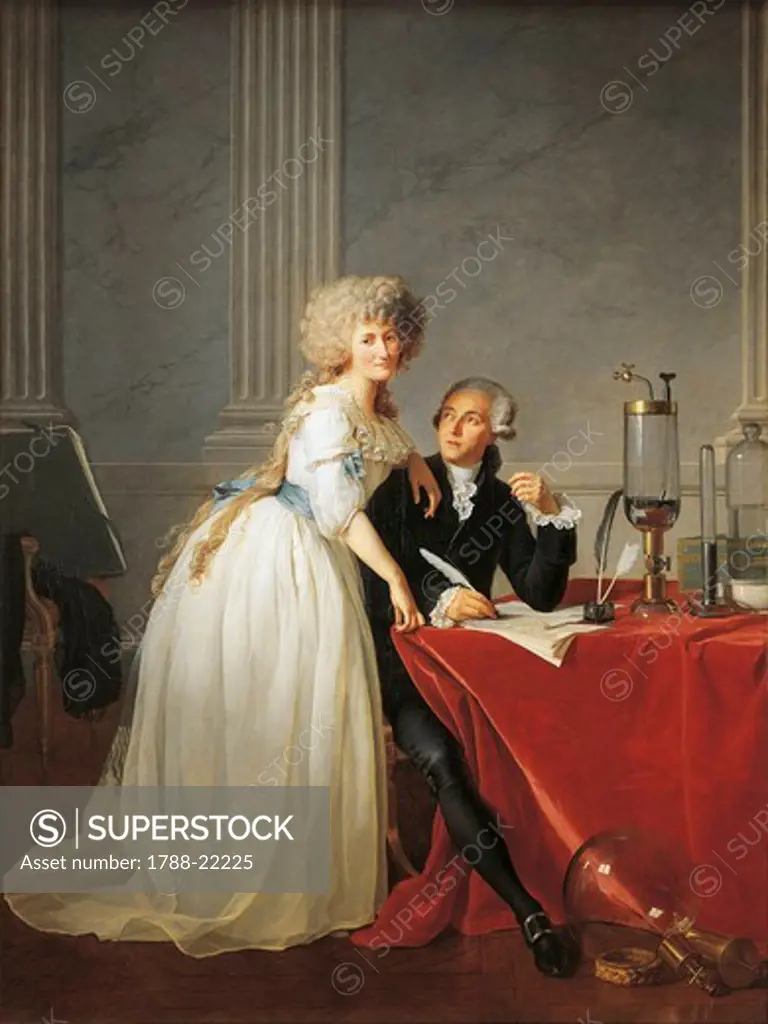 France, Portrait of French chemist Antoine Laurent Lavoisier with wife