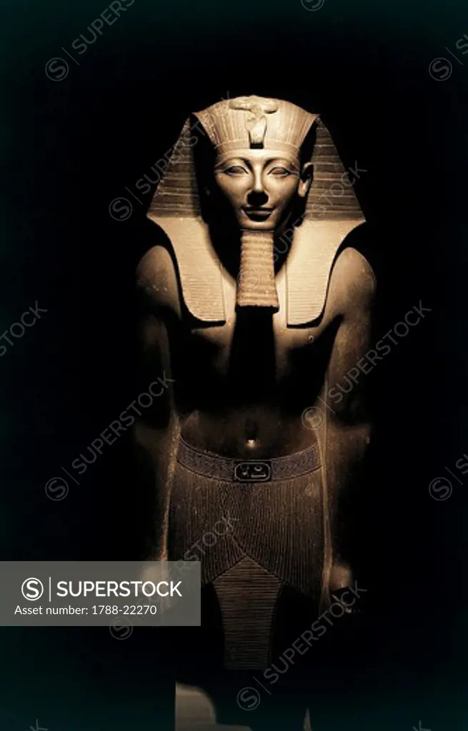Egypt, Statue of Thutmose III (circa 1479-1425 B.C.) from the temple of Amun at Karnak in Luxor, eighteenth dynasty, basalt