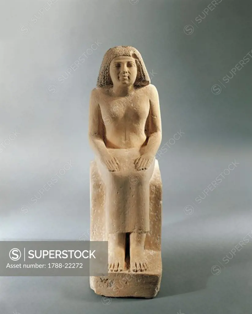 Egypt, Seated woman, fourth dynasty from the mastaba of Nefertkau at Giza, limestone