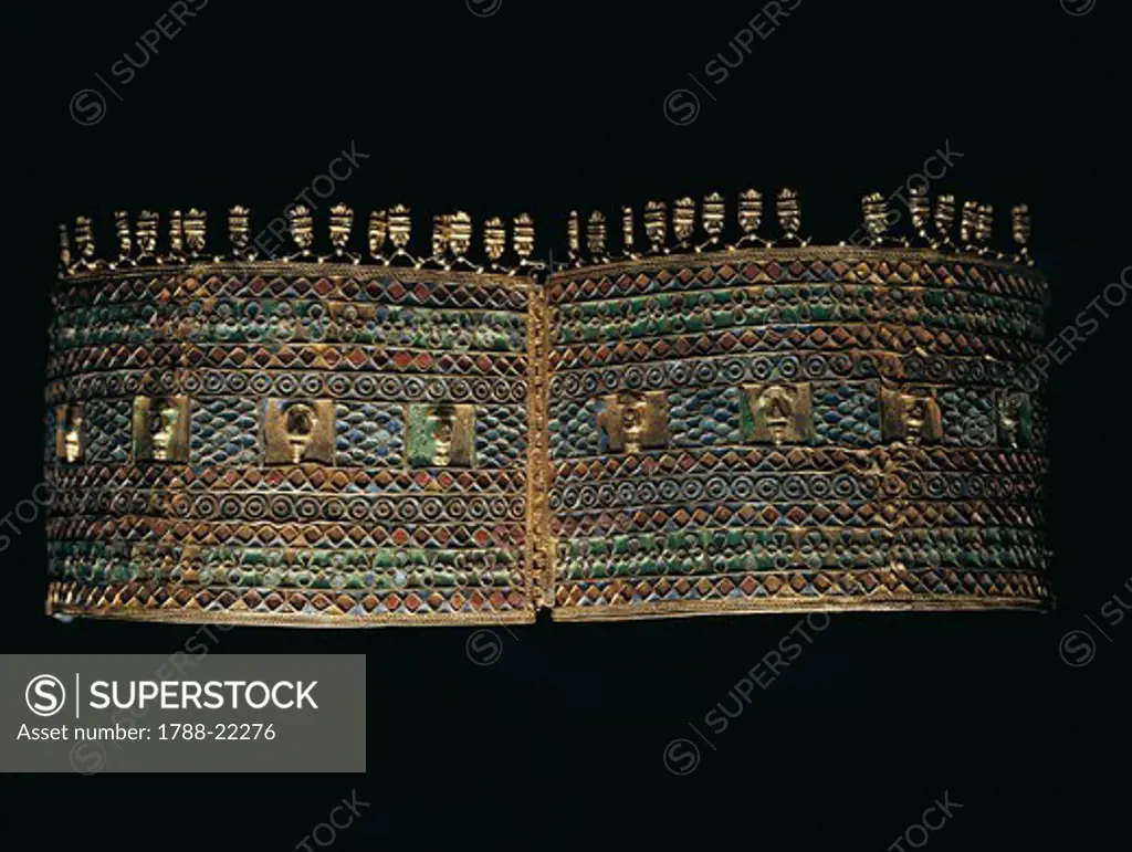 Egypt, Gold and enamel bracelet from the treasure of the pyramid of Queen Amanishakheto (circa 35 B.C.- 5 A.D.)