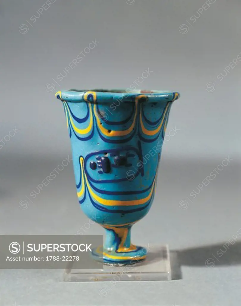 Egypt, Thebes, Glass paste cup of Thutmose II (circa 1493-1479), eighteenth dynasty