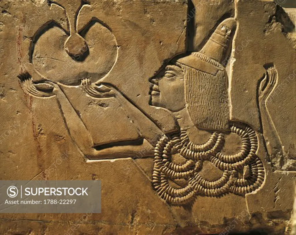 Egypt, Tell el-Amarna, Bas-relief depicting an offerer, eighteenth dynasty, New Kingdom, limestone