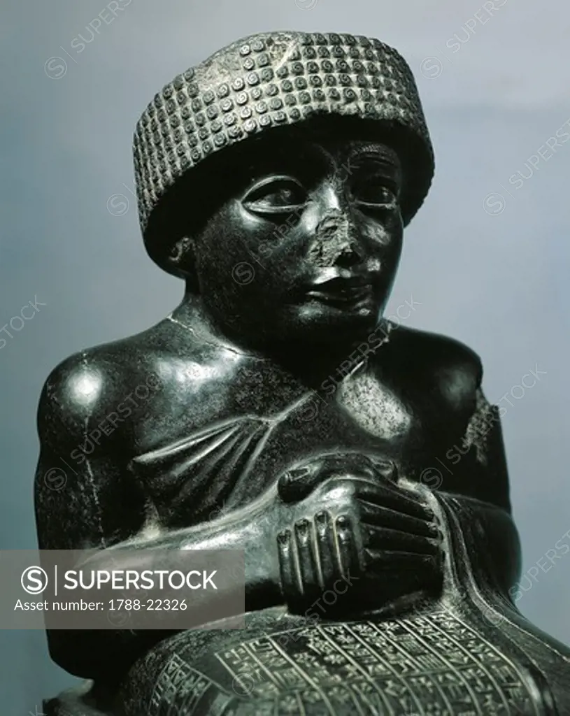 Statue of King Gudea (circa 2140- 2124 B.C.), ruler of Lagash, known as the Little Gudea, from Telloh, diorite