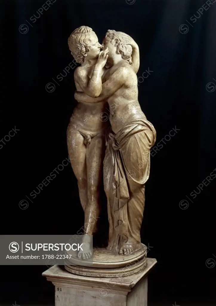 Marble statue of Cupid and Psyche (also known as Eros and Psyche) after a Greek original (from 2nd century B.C.)