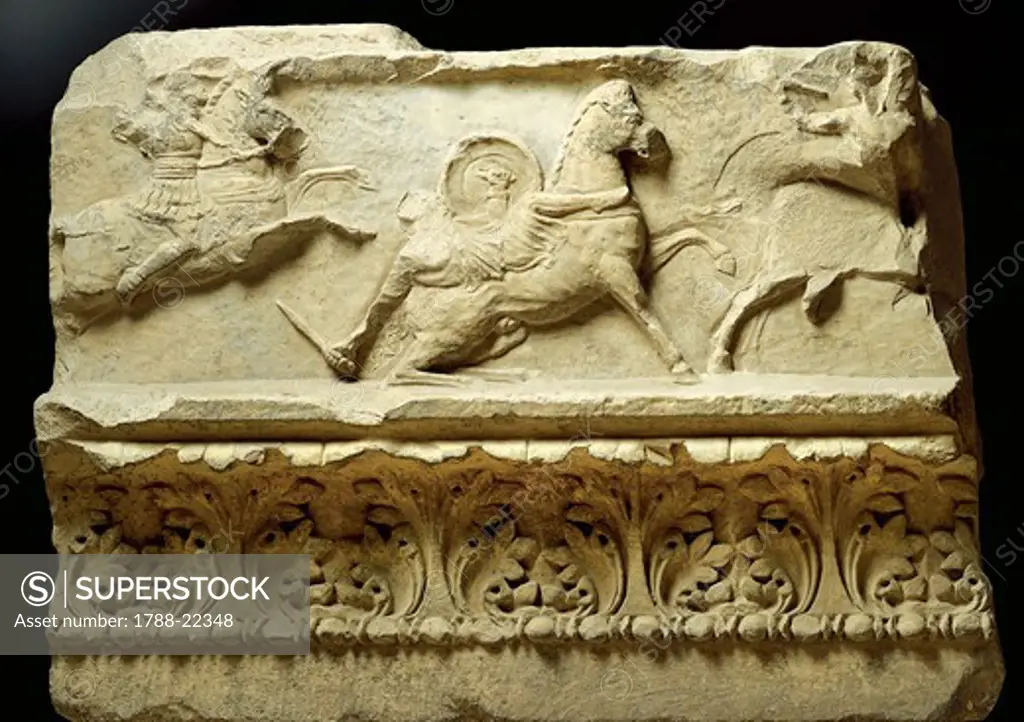 Men riding horses, frieze from the Temple of Apollo Sosianus