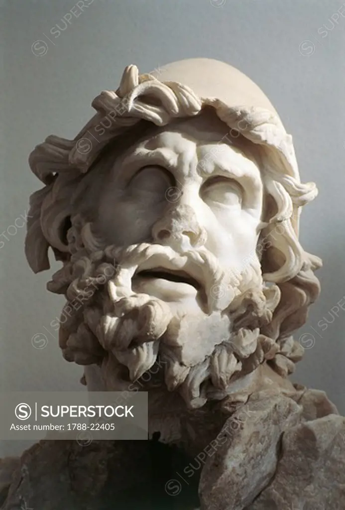 Head of Ulysses (Odysseus), Roman copy after an Hellenistic sculpture of the Rhodian school, probably from the blinding of Polyphemus statuary group, marble