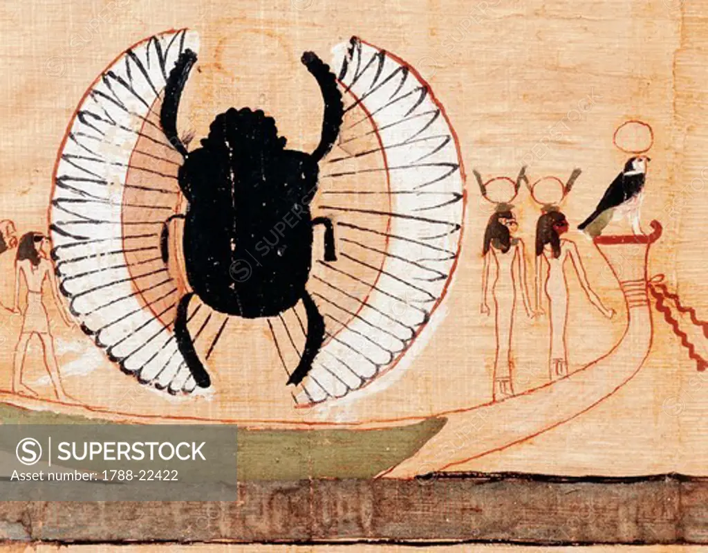Egypt, Papyrus depicting the sacred scarab, eighteenth dynasty
