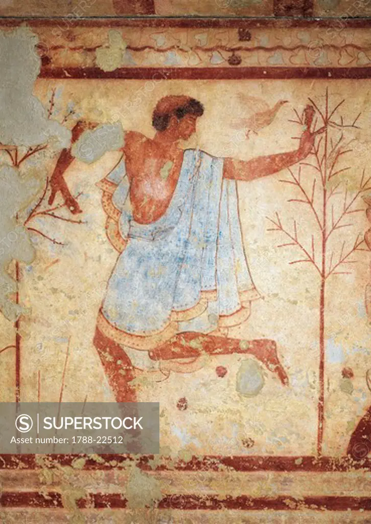 Italy, Lazio, Tarquinia, Scene with a dancer from the Grave of the Triclinium, fresco