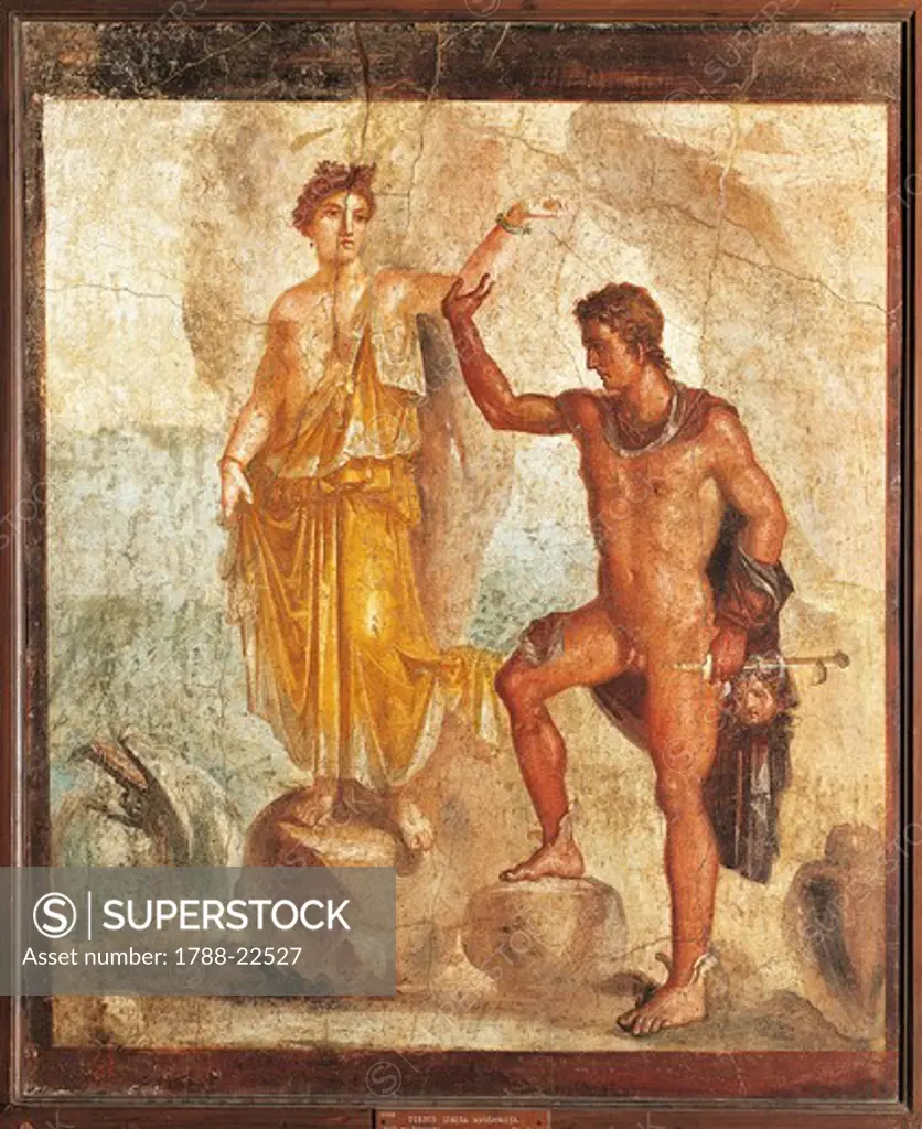 Italy, Campania, Pompeii, Perseus freeing Andromeda from the House of the Five Skeletons, fresco