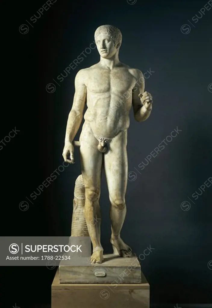 Italy, Campania, Pompeii, The Doryphoros, Hellenistic-Roman copy after the original statue by Polykleitos (circa 465- 417 B.C.)