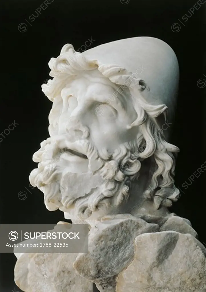Head of Ulysses (Odysseus), Roman copy after an Hellenistic sculpture of the Rhodian school, Probably from The Blinding of Polyphemus statuary group, marble