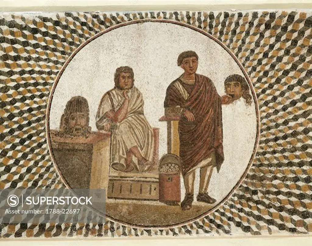Mosaic work depicting a theatre scene